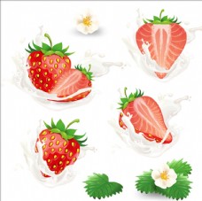 挂画写实风格牛奶草莓元素