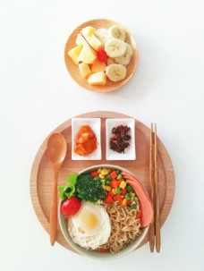 饮食水果食物餐饮鸡蛋水果蔬菜筷子勺子咸菜俯视图