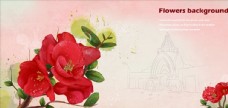 水墨红色花朵摄影PSD素材