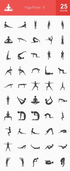 50个瑜伽姿势的图标