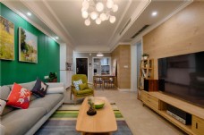 现代时尚客厅绿色背景墙室内装修效果图