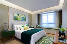 装修花纹现代时尚卧室绿色花纹地毯室内装修效果图