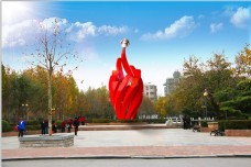红色雕塑景观3d效果图
