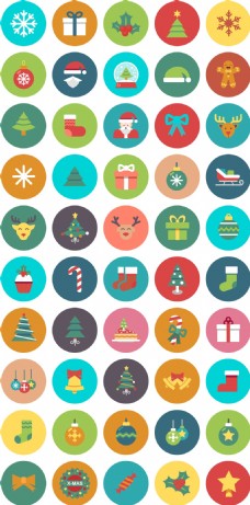 50个圣诞节彩色圆形图标