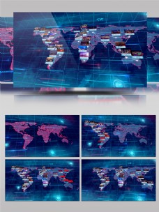 网络世界现代化商务网络科技效果渲染分析世界地图标识模板