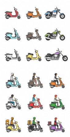 摩托车线性彩色图标