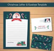 圣诞节创意圣诞老人信封和信纸矢量图