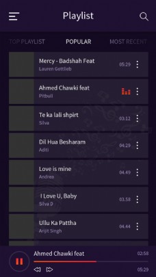 歌曲紫色酷炫音乐手机app播放列表展示界面