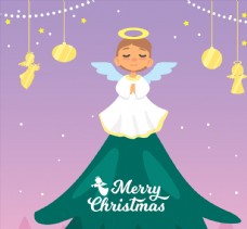 爱上可爱圣诞树上的天使矢量素材